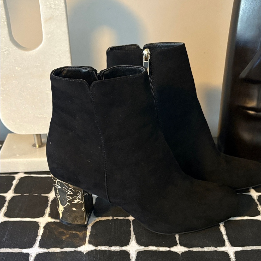 JustFab Black Ankle Boots with Silver Heel
